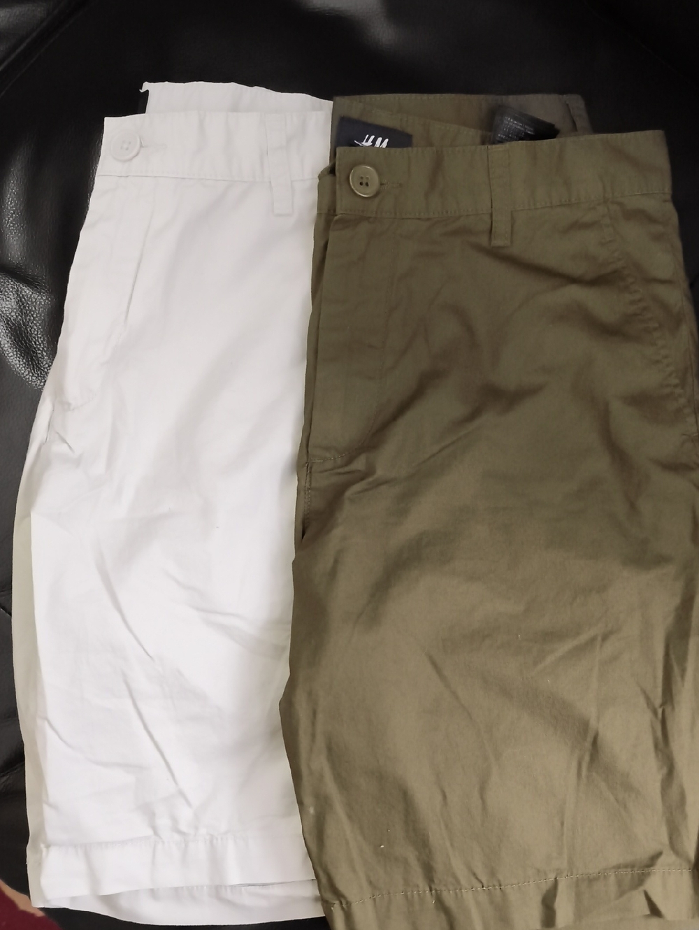H&M White and Olive Green Cotton Shorts Duo